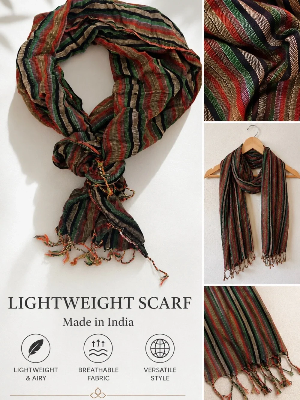 Lightweight Striped Scarf - Multicolor
